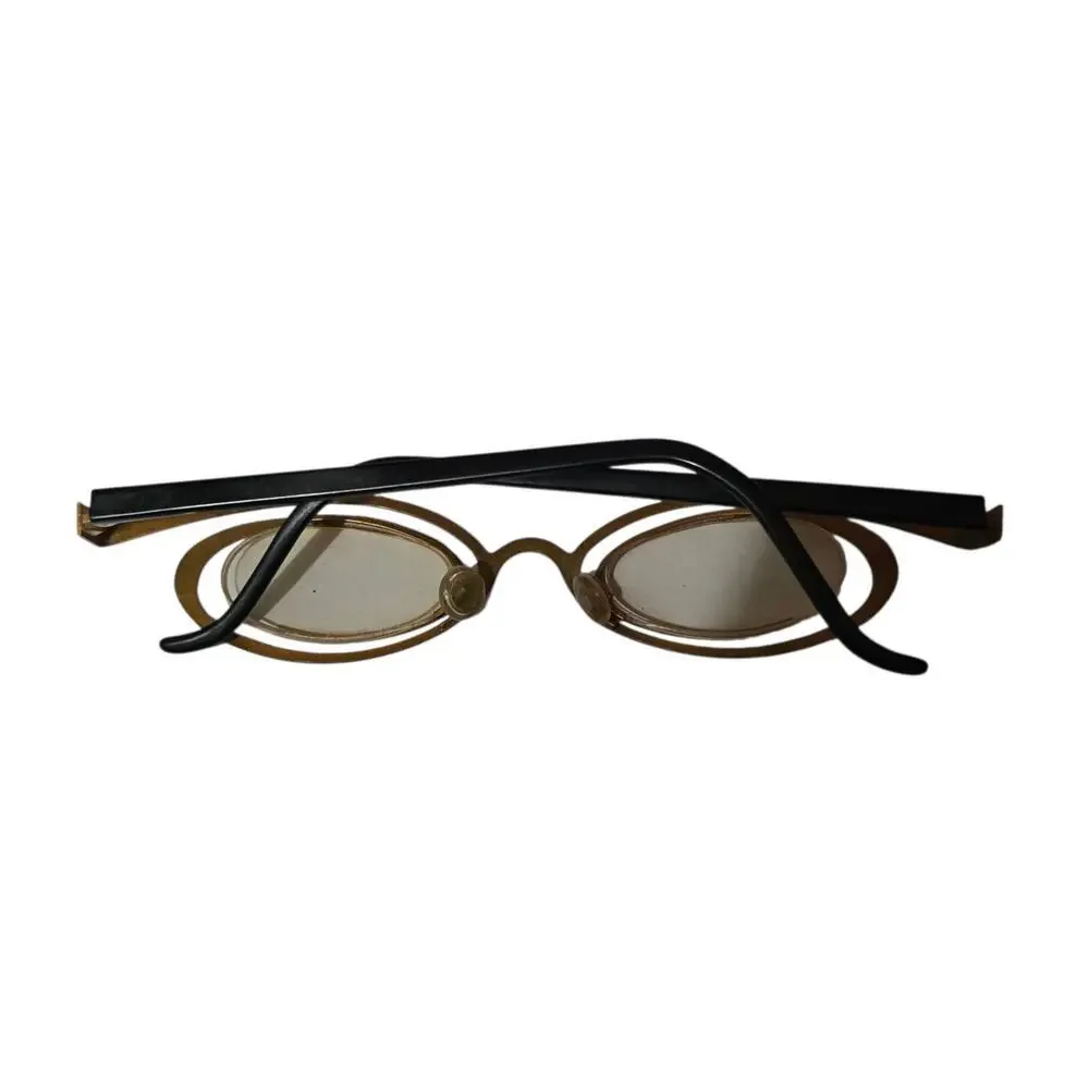 Vintage Theo Belgium Eyeglasses Gold & Black Oval Avant-Garde Frames